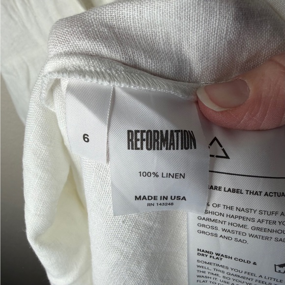 Reformation Geneva Dress in White 100% Linen Women’s Size 6 Deep Neck *NO BELT* - Picture 11 of 15